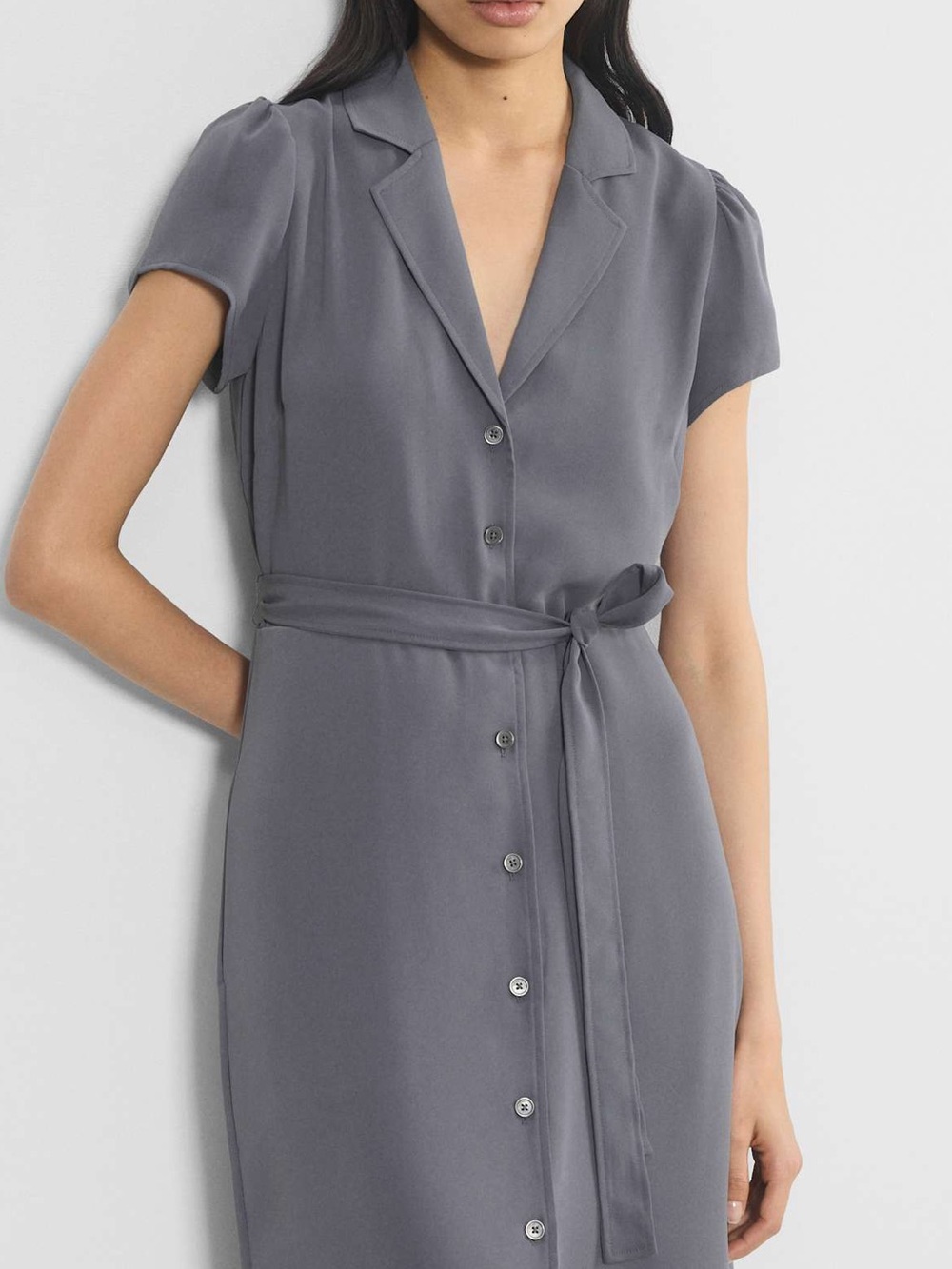 Aritzia Wilfred Shirt Dress Vintage Navy Midi Button Front Size M - Picture 4 of 11